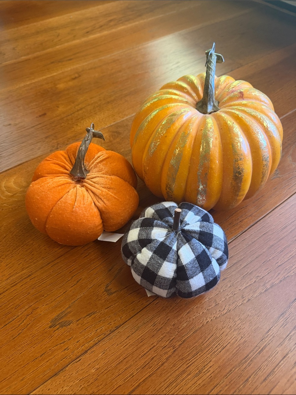 Set of 3 Decorative Pumpkins - Orange & Black Buffalo Plaid